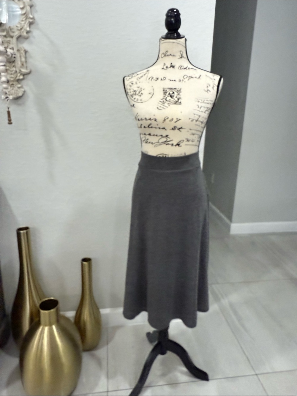 NWT AGB Charcoal Gray High Waist A-Line Maxi Skirt Size L Made USA